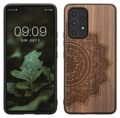 Produktbild von kwmobile Handyhülle für Samsung Galaxy A53 5G Hülle Holz - Case mit TPU Bumper - Stoßfestes Hardcase - Schutzhülle Cover in Dunkelbraun