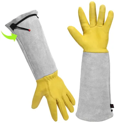 Obrázek produktu pro Zahradnické rukavice z kozí kůže s dlouhým rukávem, pracovní rukavice odolné proti trnům pro ženy i muže, růžová zahrada