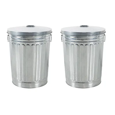 Produktbild von 2x Zink Abfalleimer mit Deckel 58 Liter Silber Outdoor Garten Mülleimer Tonne Mülltonne Zinktonne Abfalltonne