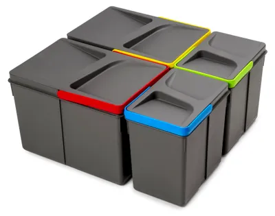 Obrázek produktu pro Emuca Lot RecyclingRecyklační košRecykl do kuchyňské zásuvky, výška 216 mm, 2x12l, 2x6l, plast antracitově šedý