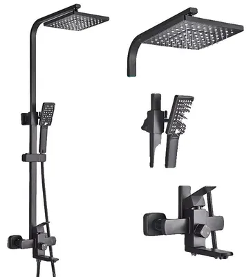 Productafbeelding van Doucheset, wandmontage, met regendouche en handdouche, matzwart