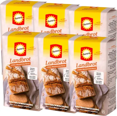 Produktbild von Aurora Landbrot mildes Weizenmischbrot Backmischung 500g (6er Pack) | für Ofen und zum Backen