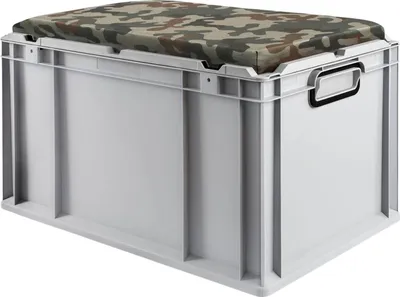 Produktbild von Eurobox NextGen Seat Box Camouflage | HxBxT 36,5x40x60cm | 65 Liter | Griffe geschlossen | Grau | Eurobehälter, Sitzbox, Transportbox, Transportbehälter, Stapelbehälter