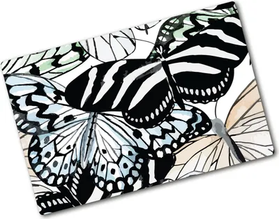 Produktbild von Tulup Glas Herdabdeckplatte - 80x52 cm - Glaskeramikkochfeld-Abdeckung Spritzschutz Glasabdeckplatte - Einteilig - Tiere - Schmetterling Blume - Schwarz