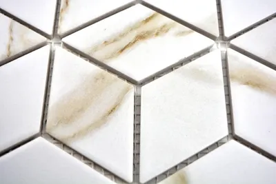 Produktbild von Handmuster Mosaik Fliese Keramik weiß Diamant POV Calacatta Wandfliesen Badfliese MOS13-0112_m