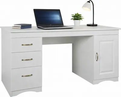 Produktbild von Sekretär 137x67x73 Schreibtisch 3 Schublad Landhausstil weiß mdf #4524