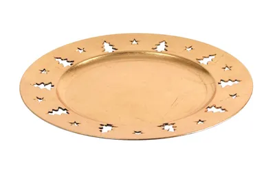 Produktbild von Weihnachtsteller 33cm Plätzchenteller Adventsdeko Nikolausteller Adventsteller wiederverwendbar Mehrweg, Farbe:gold