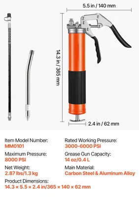 Productafbeelding van Vetpers, maximale druk 8000 PSI, inclusief flexibele slang en starre leiding, zonder koppelingen