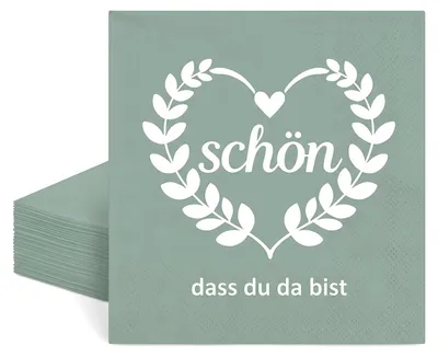 40 Servietten "Schön dass du da bist" salbeigrün, 33x33 cm, 2-lagig, Eukalyptus