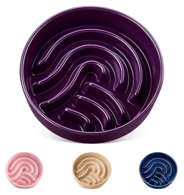 Immagine prodotto di Ciotola in Vetroceramica da 390 ml, color viola, per cani di piccola taglia, progettata per prevenire l'eccessiva velocità di alimentazione