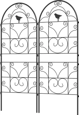Produktbild von Rankgitter Metall 2er Set zum Stecken rostfrei Rankhilfe mit Vogeldesign für Kletterpflanzen 50x120 cm Schwarz