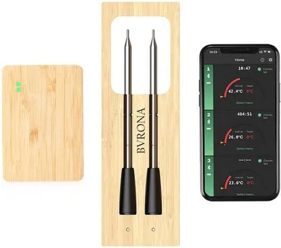 Image de Thermomètres numériques pour barbecue avec Bluetooth et 2 sondes - Thermomètres sans fil pour des résultats de cuisson parfaits