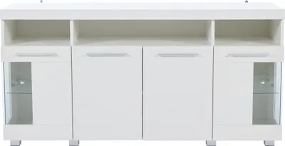 Produktbild von okwish Sideboard Beistelltisch mit LED Beleuchtung und Sicherheitsglas,Buffetschrank mit 3 Fächern,Weiß