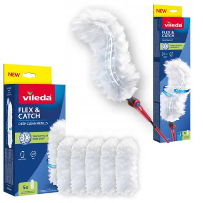 Produktbild von Vileda Flex&Catch Staubwedel mit langem Stiel Rutschschutz flexibler Kopf + 5 Staubwedel-Einsätze