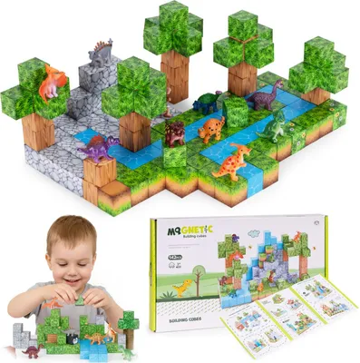 Zdjęcie produktu dla Zestaw magnetycznych klocków konstrukcyjnych, 142 elementy, figurki dinozaurów
