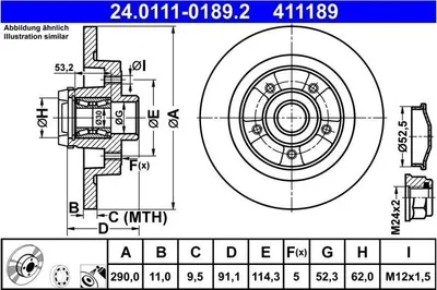 Immagine prodotto di 2x disco freno ATE 24.0111-0189.2 per RENAULT Megane IV Grandtour (K9A/M/N_)
