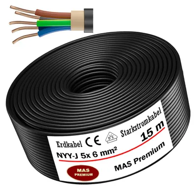 Produktbild von Erdkabel Starkstromkabel 15 m NYY-J 5x6 mm² Elektrokabel
