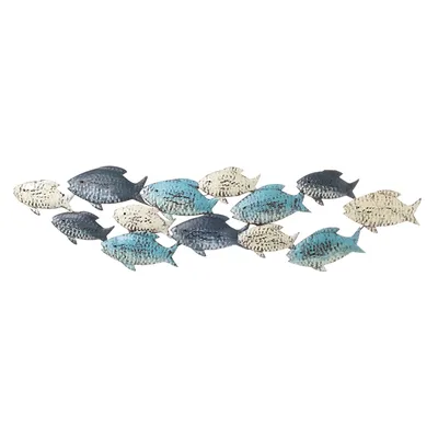 Produktbild von Annastore Wanddeko Fische aus Metall 75 x 2,5 x 19 cm Wandskulptur Maritimdeko Wandbild Fischschwarm