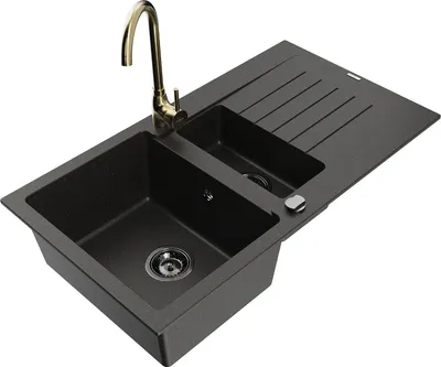 Immagine prodotto di Mexen Matias lavello in granito 1,5 vasca con gocciolatoio e rubinetto da cucina Telma, nero/oro - 6502-75-670200-50-B