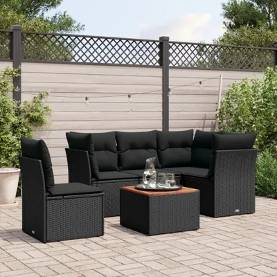 Produktbild von Design 6-tlg. Garten-Sofagarnitur mit Kissen Schwarz Poly Rattan, Gartenmöbel-Sets 2024 Neu