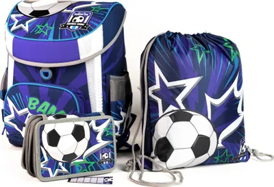 Produktbild von SCOOLSTAR Schulranzen Fußball ergonomisch + anatomisch Schulrucksack | mit Reflektoren Tornister | Grundschule | SEHR LEICHT | Set 3 teilig | Zubehör