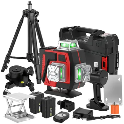 Produktbild von Kreuzlinienlaser - 4D 16-Linien Laser-Wasserwaage - Selbstnivellierend ±3° - 360° horizontal & vertikal - Grüner Strahl - Stativ & Kunststoffkoffer - Akku enthalten - Braun