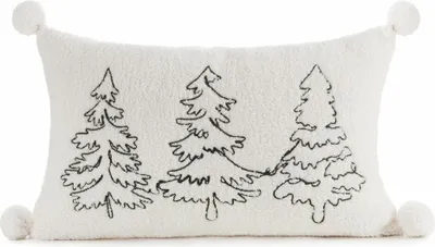 Productafbeelding van EUROFIRANY | Kerstkussenhoes - Kussenhoes voor de kerst - 30 x 50 cm - Wit zwart - Kerstboom - Decoratief kussenhoes - Kerst