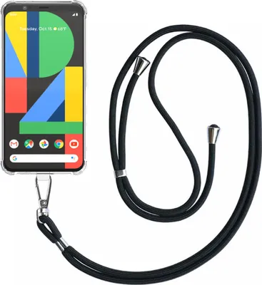 Produktbild von Handyhülle passend für Google Pixel 4 Transparent ShockProof mit abnehmbarem Universal-Telefonkabel - Schutzhülle Silikon ShockProof mit Lanyard - Smartphonics