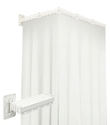 Produktbild von Solidchoice – Faltbare Duschvorhangstange mit Vorhang (Elfenbeinweiß)