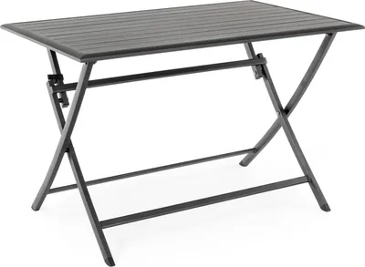 Immagine prodotto di Tavolo pieghevole Elin 110 x 70 x 71 cm in alluminio antracite con aspetto a listoni per uso esterno