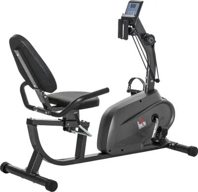 Image de HOMCOM Vélo d'appartement vélo couché semi-allongé magnétique écran LCD multifonction selle réglable 2 bandes résistance acier noir