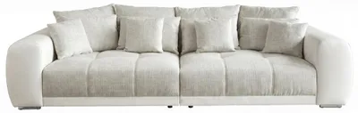 Produktbild von Big-Sofa XXL 306 cm Federkern Lounge Couch Kunstleder Weiß und Stoff Grau Beige / 15113