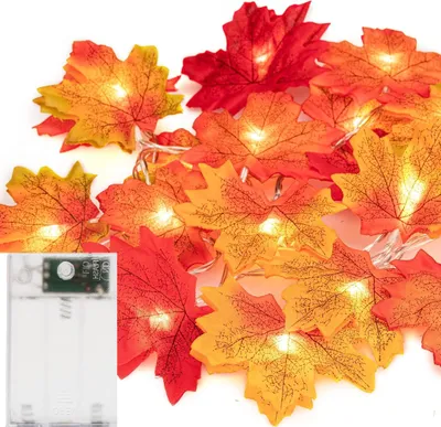 Ahornblatt-Lichterkette, 3 m, 20 LEDs, warmweiß, für Herbstdeko