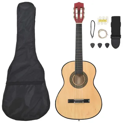 Image de Guitare acoustique classique 3/4, 91 cm - Ensemble de guitare pour débutants - Accessoires : 8 pièces - Bois : tilleul - Couleur : vert armée