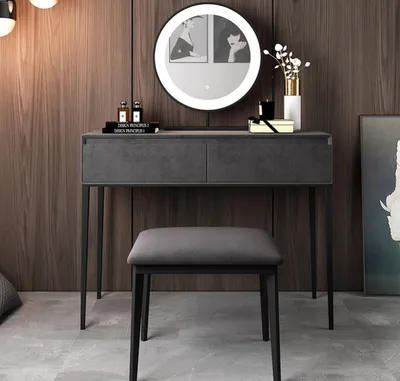 Image de Coiffeuse grise Designer Coiffeuse à tiroirs Commode de maquillage