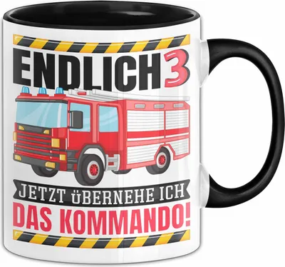 Produktbild von 3. Geburtstag Geschenk Tasse Becher Feuerwehr Fan Jungs Jetzt Übernehme Ich Das Kommando Endlich 3 (Schwarz)