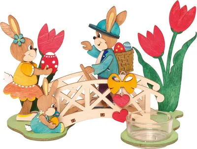 Produktbild von Drechslerei Kuhnert Bastelset - Osterbrücke - Perfekte Osterdekoration für Fensterbank, Ostertisch oder Frühlingslandschaft - aus Naturholz