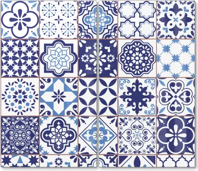Produktbild von DEQORI Herdabdeckplatte Glas 2-tlg 'Azulejo Wandkacheln' Herd Abdeckung Küche