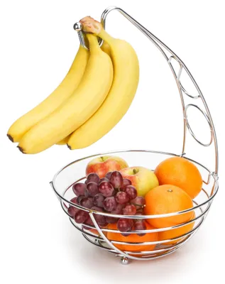 Obstkorb mit Bananenhaken, 41 cm, Draht, silberfarben verchromt