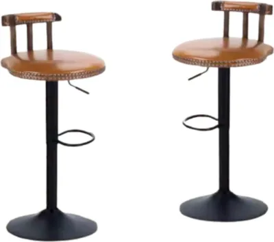 Obrázek produktu pro Retro barová židle - Sada 2 kusů - S opěradlem - Světle hnědá - Nastavitelná výška 76,5-98 cm - Otočná -Polyuretankůže - Do kuchyně, baru nebo obývacího pokoje