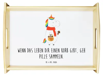Produktbild von Mr. & Mrs. Panda Tablett Einhorn Pilz - Weiß - Geschenk, Einhörner, Unicorn, sofatablett, Liebeskummer, Spruch, Pilze, Holztablett, Servier, Serviertablett, holz
