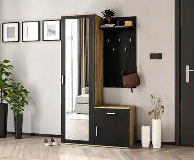 Image de AX LIVING Garde-robe avec miroir Magnola - 100 cm de large, Artisan & Noir