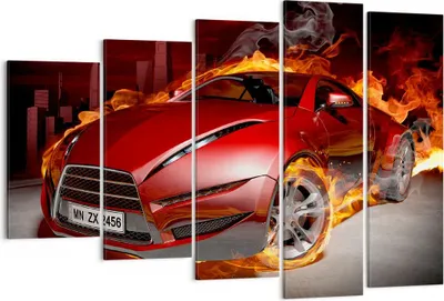 Produktbild von Bild auf Leinwand - Leinwandbild - Auto Flammen Rot - 150x100cm - Wand Bild - Wanddeko - Leinwanddruck - Bilder - Kunstdruck - Wanddekoration - Leinwand bilder - Wandkunst - EG150x100-0200