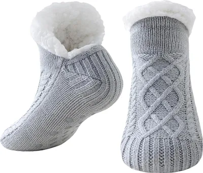 Image de ASKSA Chaussettes douces pour femmes et hommes, Chaussettes épaisses et moelleuses avec pinces, Chaussettes d'hiver douces et chaudes, Chaussettes d'intérieur, EU 36-44, 1 paire, Gris