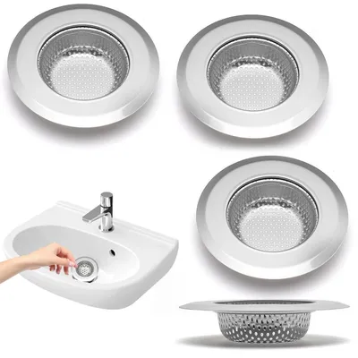 Obrázek produktu pro Sítko do umyvadla, 4 kusy, nerezová ocel, stříbrná barva, vnější průměr 11,5 cm