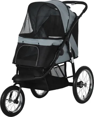 Produktbild von Hundebuggy Katzenbuggy faltbar mit Reflektoren, Aufbewahrungskorb, Sonnenschutz & Netzfenster, Oxford grau