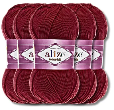 Produktbild von Alize 5x 100g Baumwolle Gold Wolle, Uni, Häkeln, Stricken (Cherry | 390)