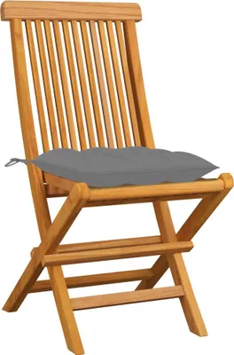 Produktbild von vidaXL Klappstühle mit grauen Kissen, 4 Stück, Massivholz Teakholz