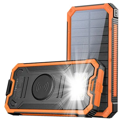 Produktbild von Solar Powerbank 20000mAh mit Wireless Charging Outdoor Ladegerät wasserdicht USB C Schnellladung LED Taschenlampe mit SOS