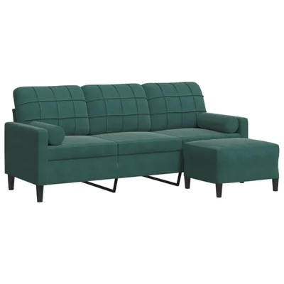 Image de Canapé à 3 places avec repose-pieds Vert foncé 180 cm Velours